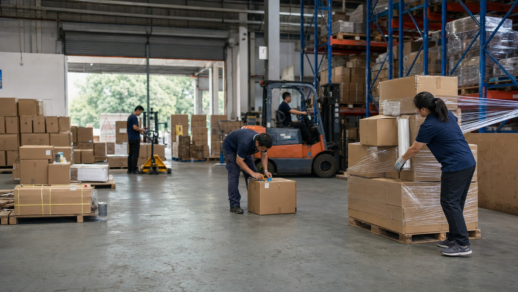 Warehouse team consolidating customer cargo for shipment from China to Malawi
